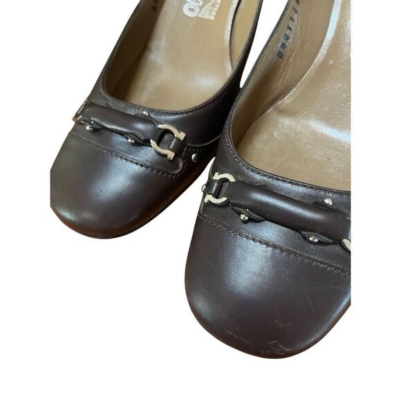 Salvatore Ferragamo Brown Leather Square Toe Pumps Heels Horse Bit Size 8.5 C US - Picture 9 of 12